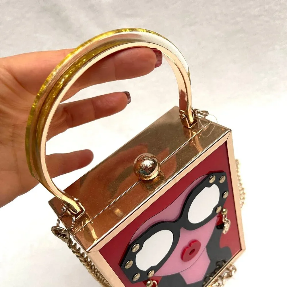 NWT Applique face Acrylic clutch/crossbody bag - Picture 12 of 13